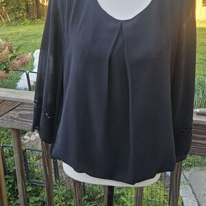 Iz Byer Black Blouse with Lace Sleeves